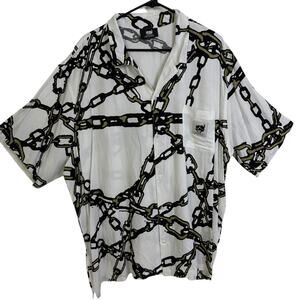 G59 Records Chained Shirt Mens 2XL White Short Sleeve Button Up Rap Rayon NWOT